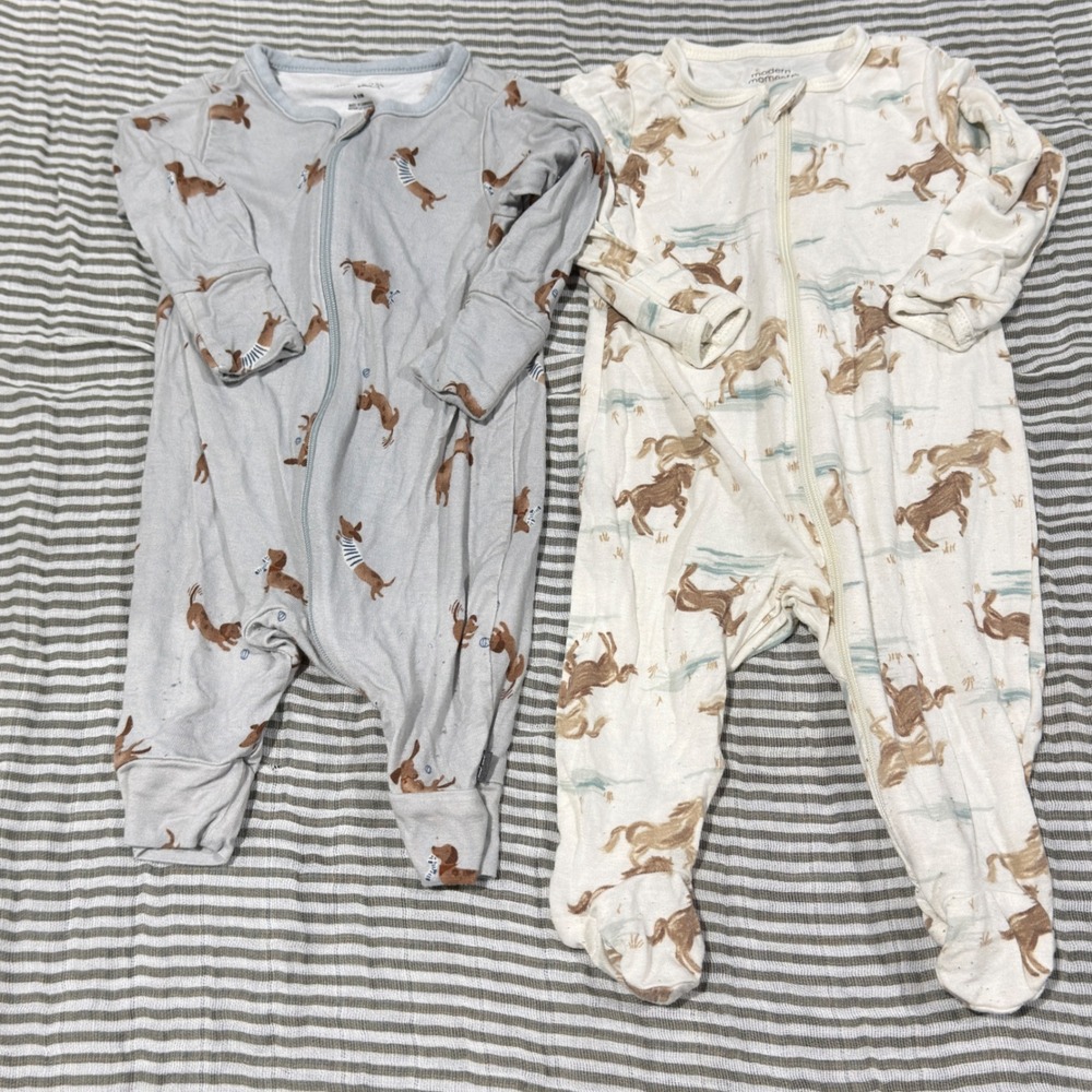 Modern Moments Sleepers Baby 0-3M Blue Cream Dog Horse Western Soft